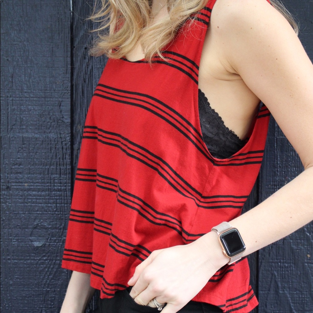 KK intl. Red Tank with Black Stripes - Size Small